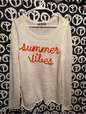 Marled Cream Crewneck Sweater with Orange 'Summer Vibes' Script